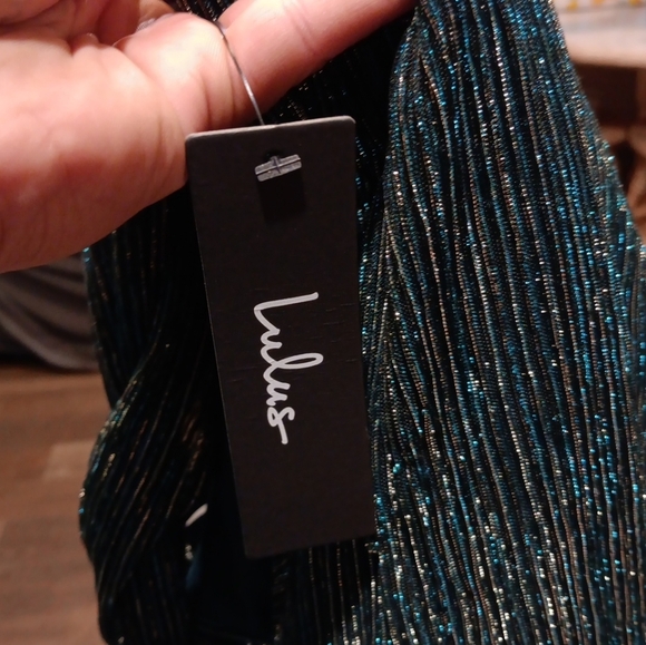 Lulus Ailey Gold and Teal Blue Skater Dress Size S - Picture 6 of 7